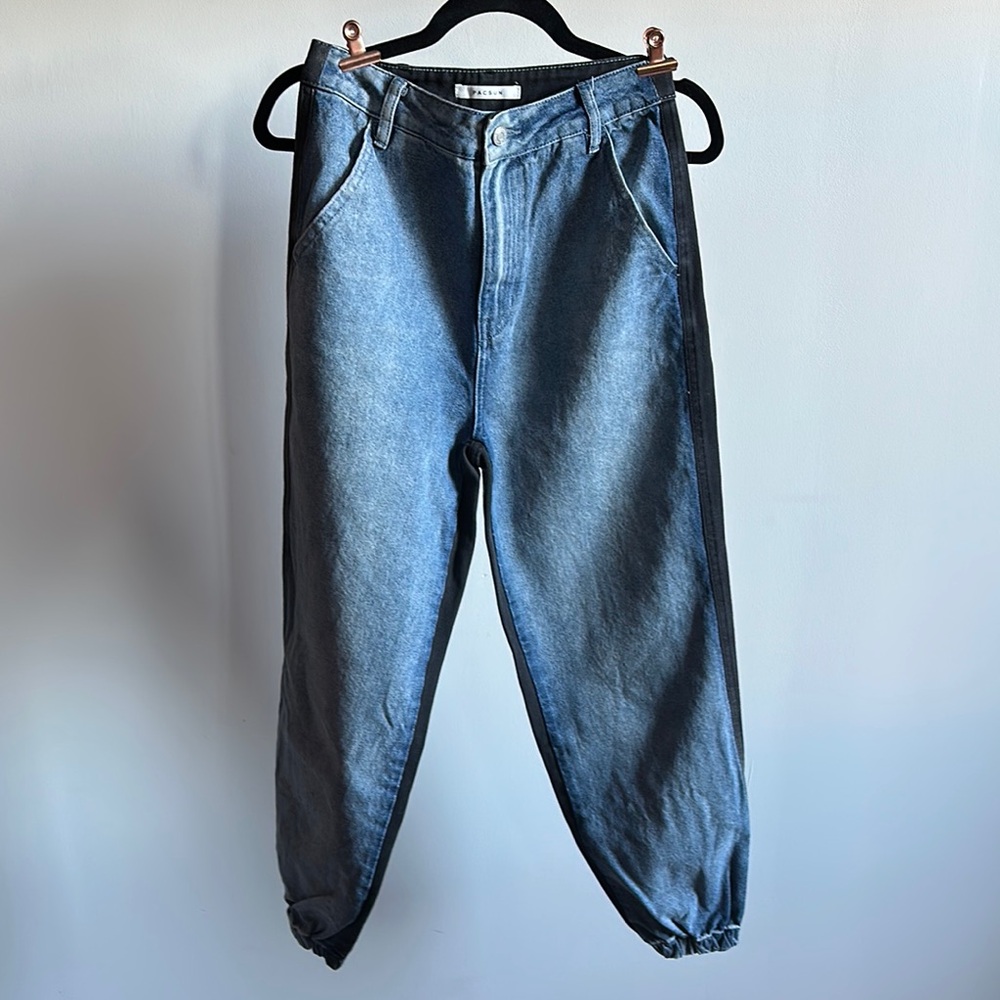 Two-Tone High Rise Denim Joggers